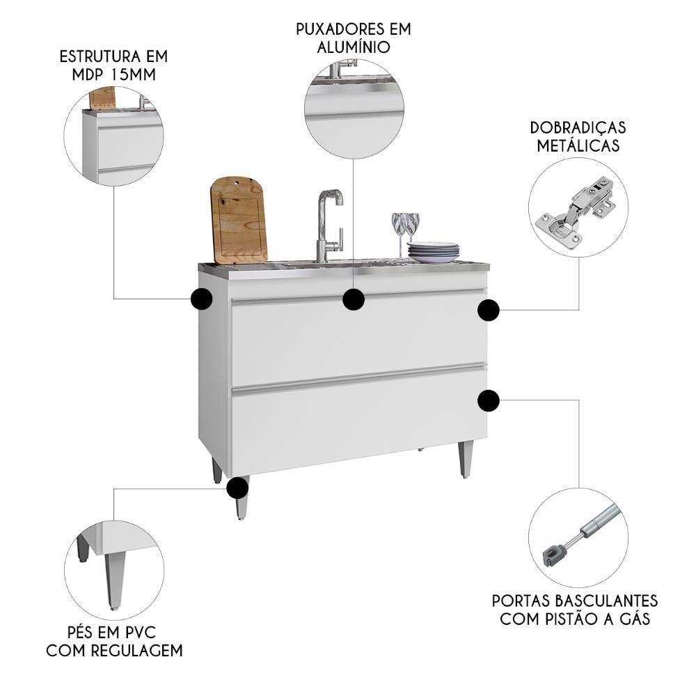 Balcão De Cozinha Com Pia Inox 100cm Julia M24 Branco - Mpozenato - 3