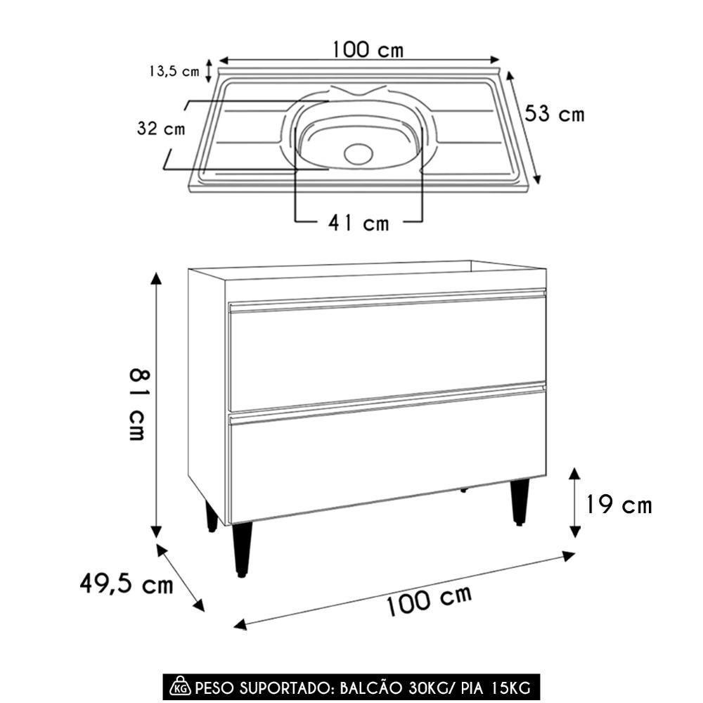 Balcão De Cozinha Com Pia Inox 100cm Julia M24 Branco - Mpozenato - 4