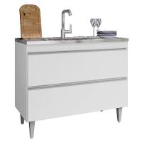 Balcão De Cozinha Com Pia Inox 100cm Julia M24 Branco - Mpozenato - 1