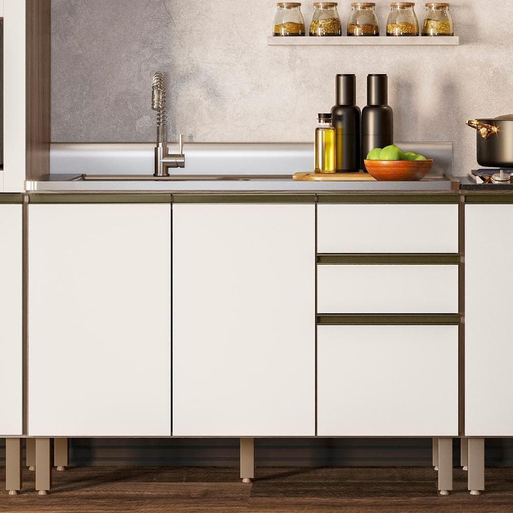 Balcão De Cozinha Com Pia Inox 120cm Maly N03 Carvalho-off White - Mpozenato - 2