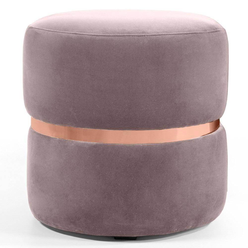 Puff Decorativo Com Cinto Rosê Round C-305 Veludo Rosê - Domi - 1