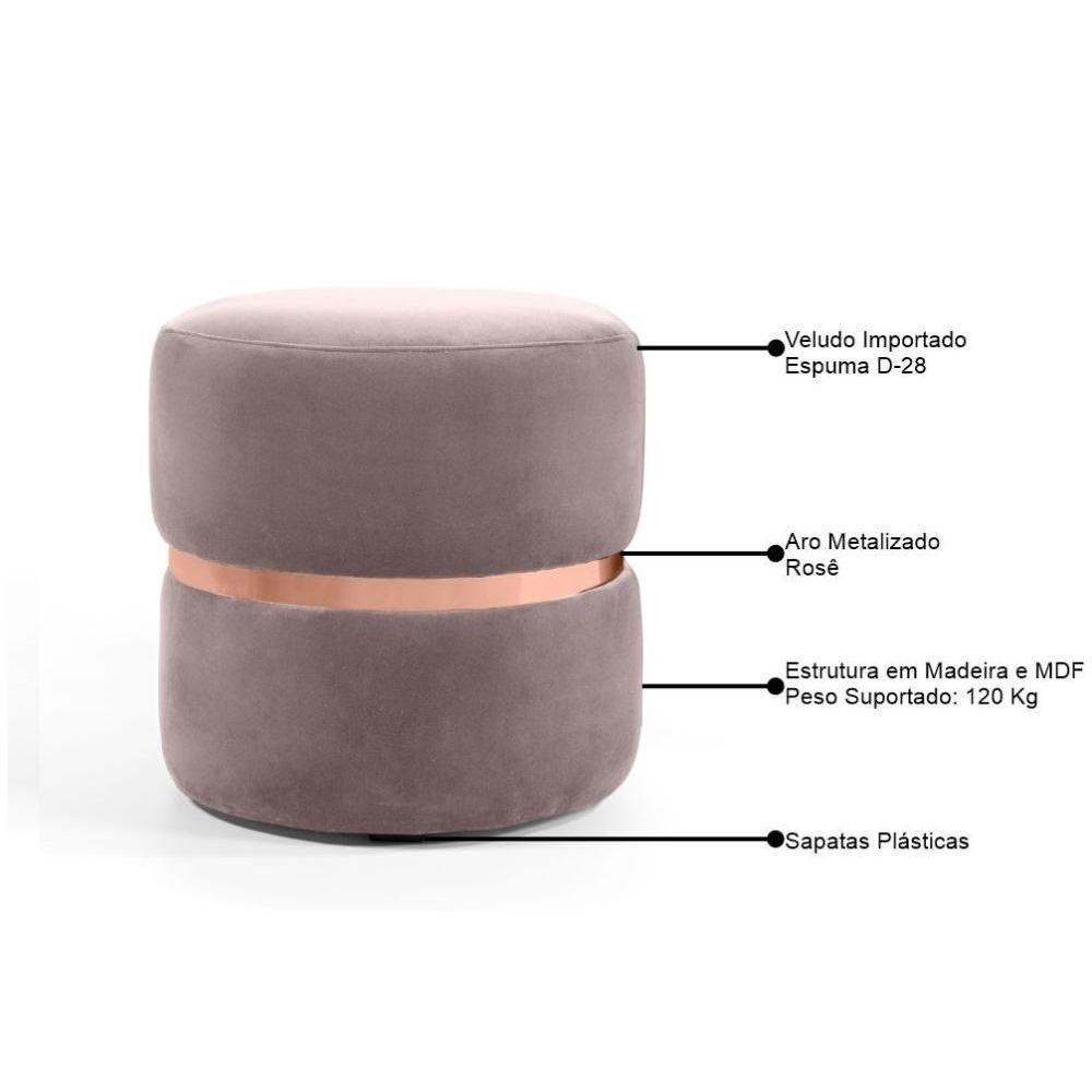 Puff Decorativo Com Cinto Rosê Round C-305 Veludo Rosê - Domi - 3