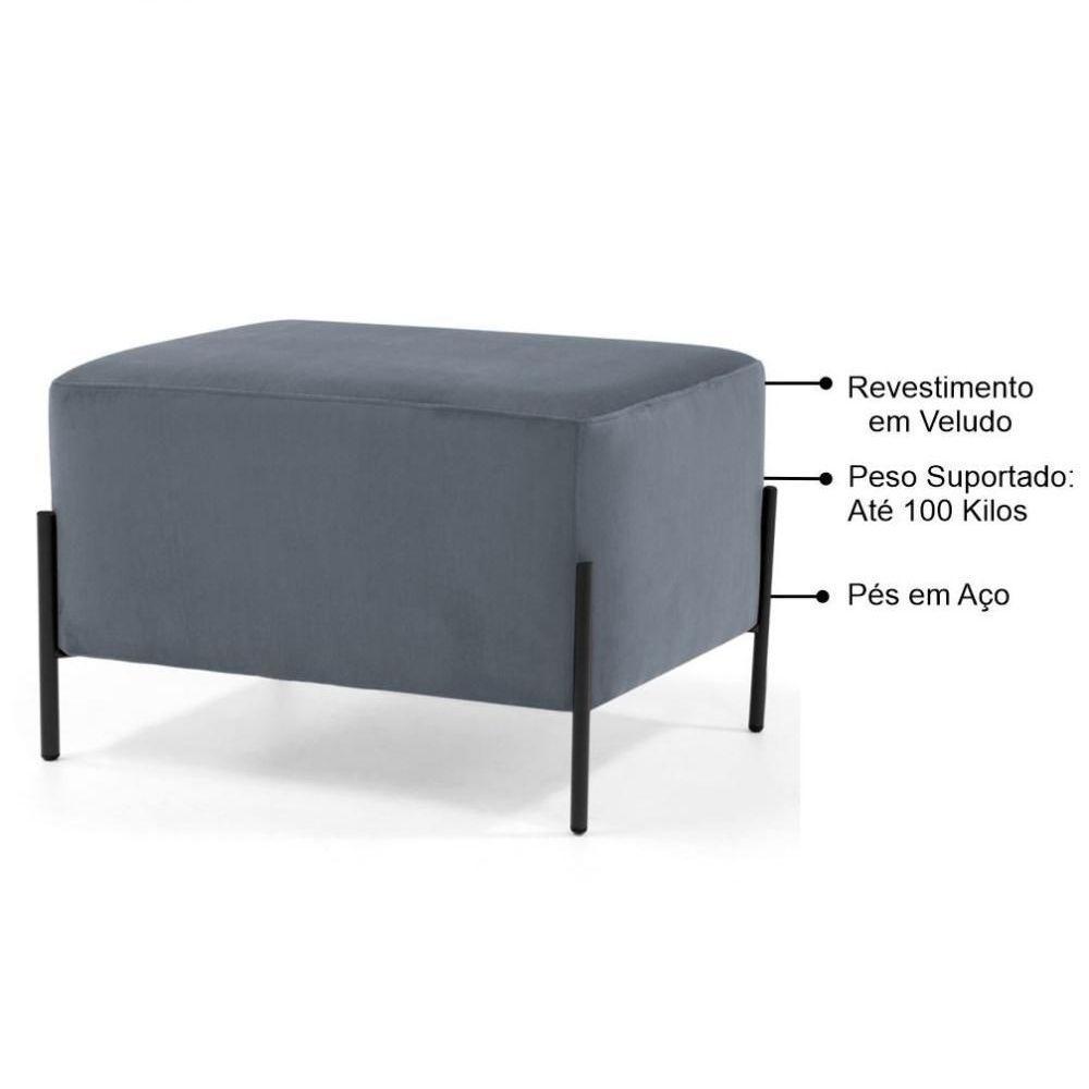 Puff Decorativo 60cm Base Aço Status C-317 Veludo Cinza - Domi - 2