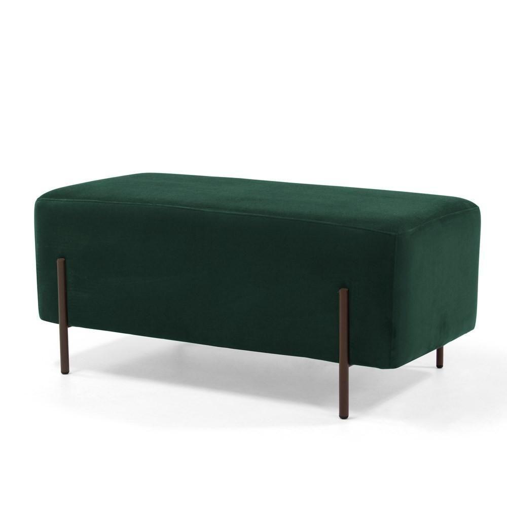 Puff Decorativo 90cm Base Aço Status C-303 Veludo Verde Musgo - Domi - 1