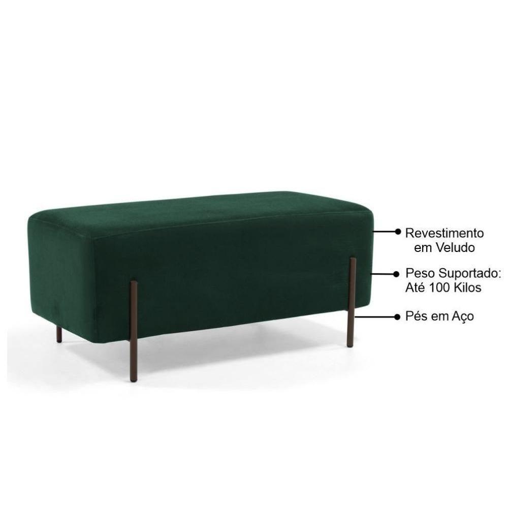Puff Decorativo 90cm Base Aço Status C-303 Veludo Verde Musgo - Domi - 2