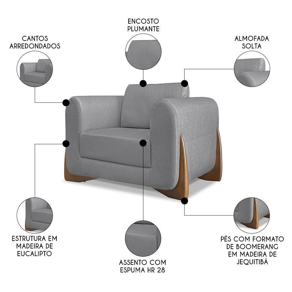 Poltrona Para Sala Base De Madeira Kit 2 Izzy S06 Linho Cinza - Mpozenato - 3