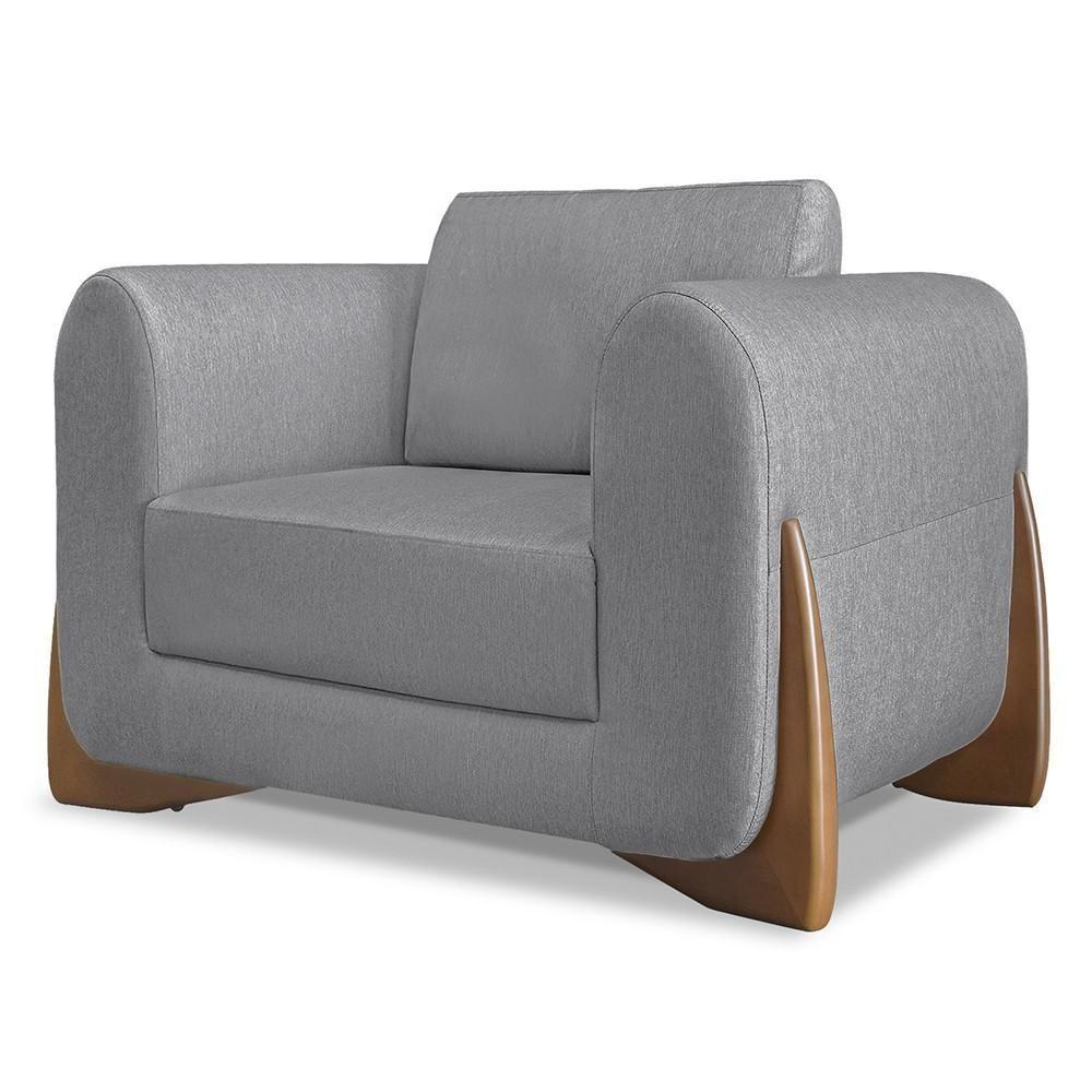 Poltrona Para Sala Base De Madeira Kit 2 Izzy S06 Linho Cinza - Mpozenato - 5