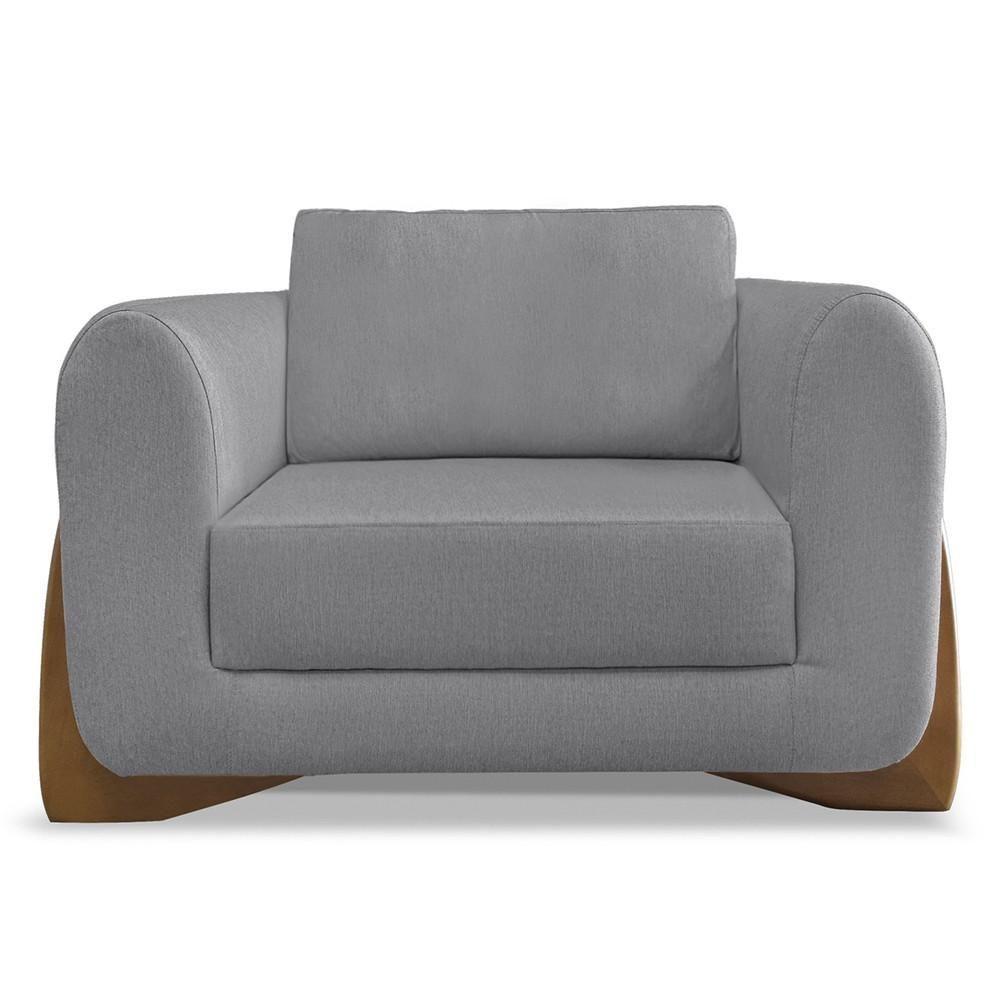 Poltrona Para Sala Base De Madeira Kit 2 Izzy S06 Linho Cinza - Mpozenato - 6