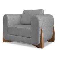 Poltrona Para Sala Base De Madeira Kit 2 Izzy S06 Linho Cinza - Mpozenato - 5