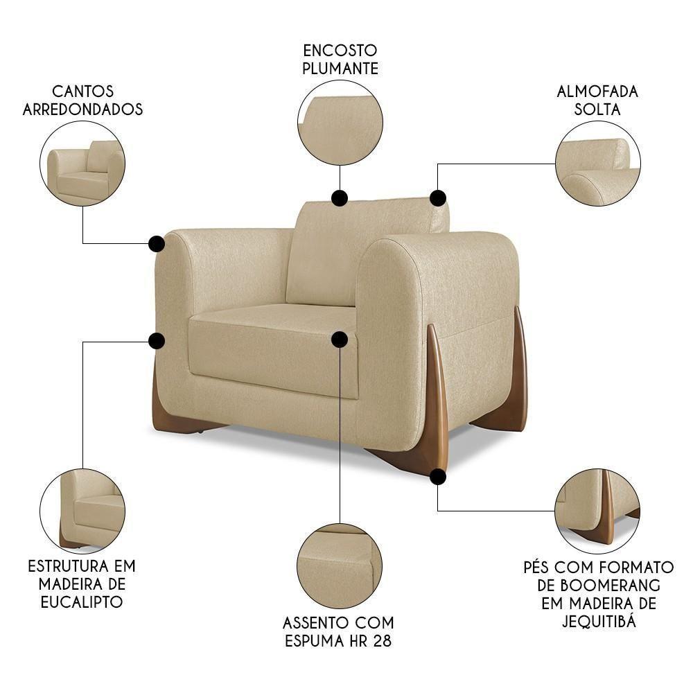 Poltrona Para Sala Base De Madeira Izzy S06 Linho Dourado - Mpozenato - 3