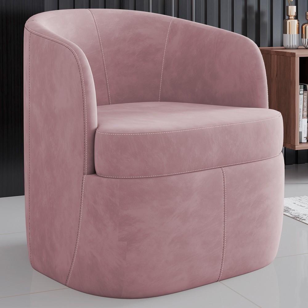 Poltrona Giratória Decorativa Para Sala Dandara K04 Veludo Rosê - Mpozenato - 2