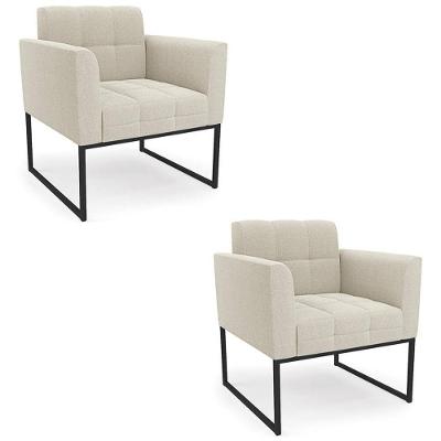 Kit 2 Poltronas Sala Ana Bouclé Base Industrial Bouclé Bege Preto Ibiza