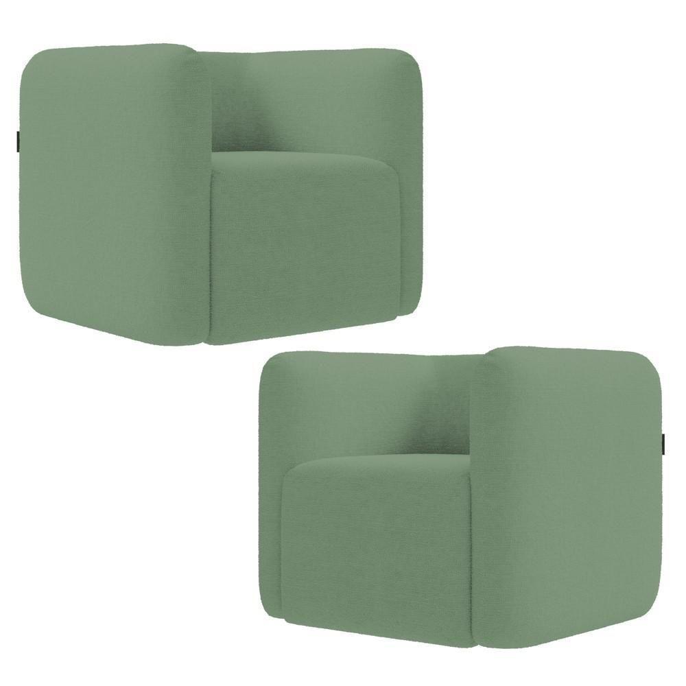 Poltrona Para Sala De Estar Decorativa Kit Com 2 Maggie K04 Bouclê Verde - Mpozenato - 1