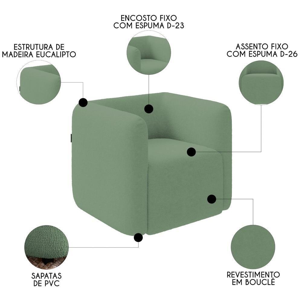 Poltrona Para Sala De Estar Decorativa Kit Com 2 Maggie K04 Bouclê Verde - Mpozenato - 3