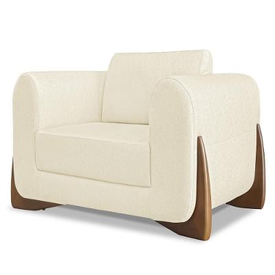 Poltrona Para Sala Base De Madeira Izzy S06 Linho Pérola - Mpozenato