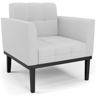 Poltrona Decorativa Ana Linho Cinza Base Madeira Preto Ibiza