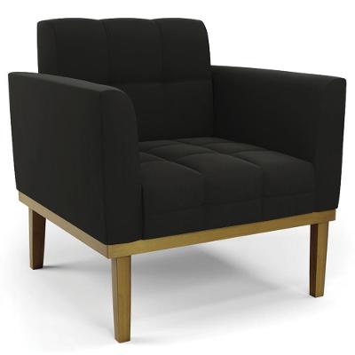 Poltrona Decorativa Ana Suede Preto Base Madeira Castanho Ibiza