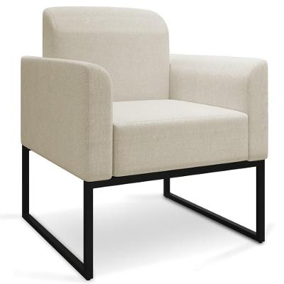 Poltrona Decorativa Maressa A19 Base Industrial Linho Bege Preto Ibiza