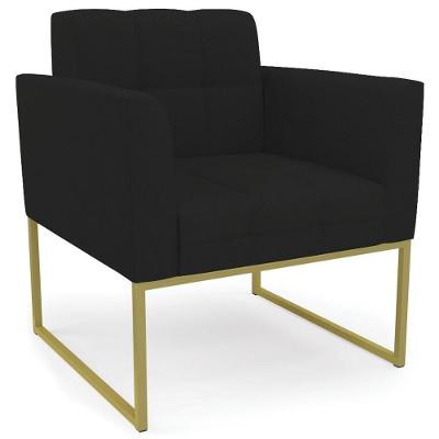 Poltrona Decorativa Ana Base Industrial Linho Preto Dourado Ibiza
