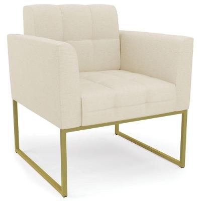 Poltrona Decorativa Ana Linho Bege Dourado Ibiza