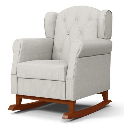 Poltrona De Amamentação Base Madeira Balanço Lucy P04 Linho Off White - Mpozenato
