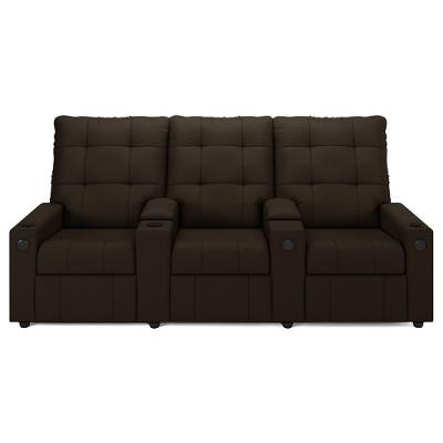 Poltrona De Cinema Reclinável 3 Lugares Baú Usb Mallie Fh9 Pu Marrom - Mpozenato