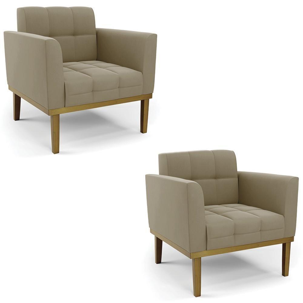 Poltrona Base Madeira Castanho Kit 2 Ana Suede Marrom Rt - Ibiza - 1