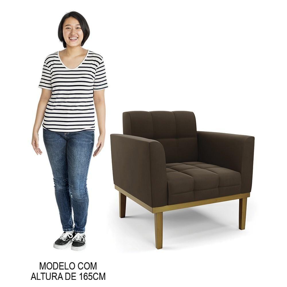 Poltrona Base Madeira Castanho Kit 2 Ana Suede Marrom - Ibiza - 5