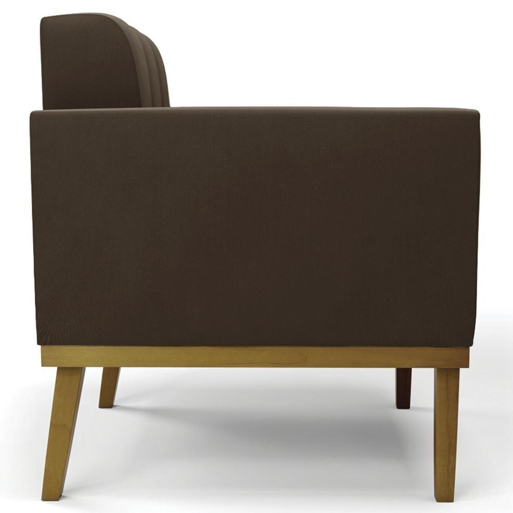 Poltrona Base Madeira Castanho Kit 2 Ana Suede Marrom - Ibiza - 9