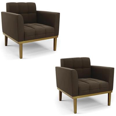 Kit 2 Poltronas Ana Suede Marrom Base Madeira Espuma D26 Ibiza