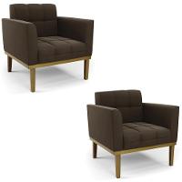 Poltrona Base Madeira Castanho Kit 2 Ana Suede Marrom - Ibiza - 1