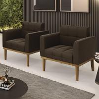 Poltrona Base Madeira Castanho Kit 2 Ana Suede Marrom - Ibiza - 2