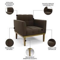 Poltrona Base Madeira Castanho Kit 2 Ana Suede Marrom - Ibiza - 3