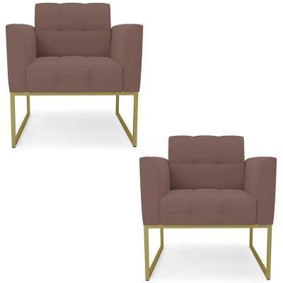 Kit 2 Poltronas Ana Sala De Estar Veludo Dourado Rosa Ibiza