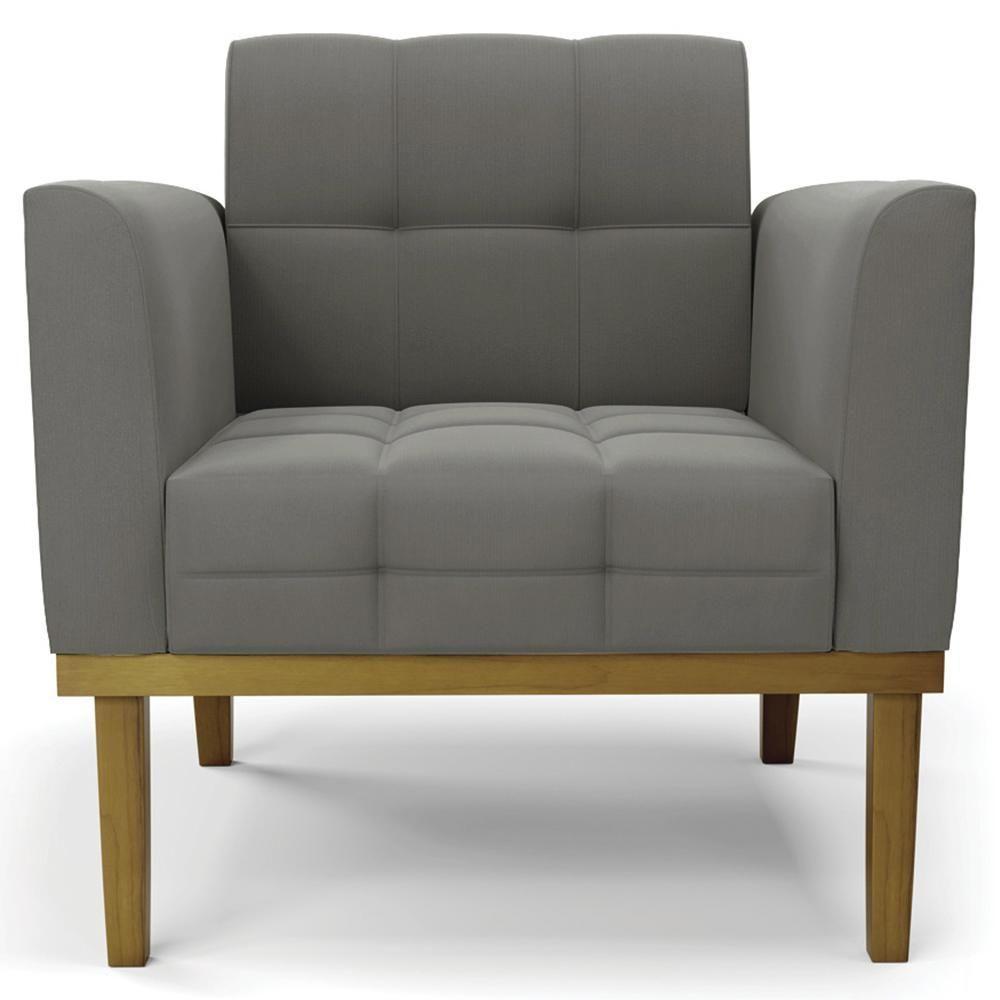 Poltrona Base Madeira Castanho Kit 2 Ana Suede Grafite - Ibiza - 6