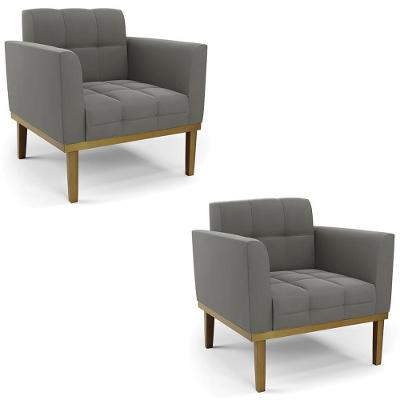 Kit 2 Poltronas Ana Para Sala Suede Grafite Ibiza