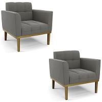 Poltrona Base Madeira Castanho Kit 2 Ana Suede Grafite - Ibiza - 1