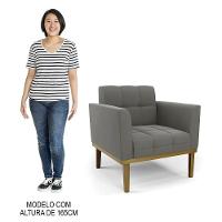 Poltrona Base Madeira Castanho Kit 2 Ana Suede Grafite - Ibiza - 5