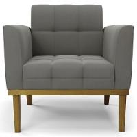 Poltrona Base Madeira Castanho Kit 2 Ana Suede Grafite - Ibiza - 6