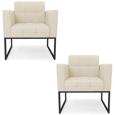 Kit 2 Poltronas Ana Para Sala Linho Bege Base Industrial Preto Ibiza