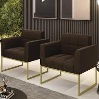 Poltrona Base Industrial Dourado Kit 2 Ana Suede Marrom - Ibiza - 2