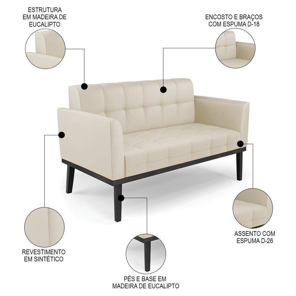 Sofá Namoradeira E 1 Poltrona Base Madeira Preto Ana Sintético Bege - Ibiza - 3