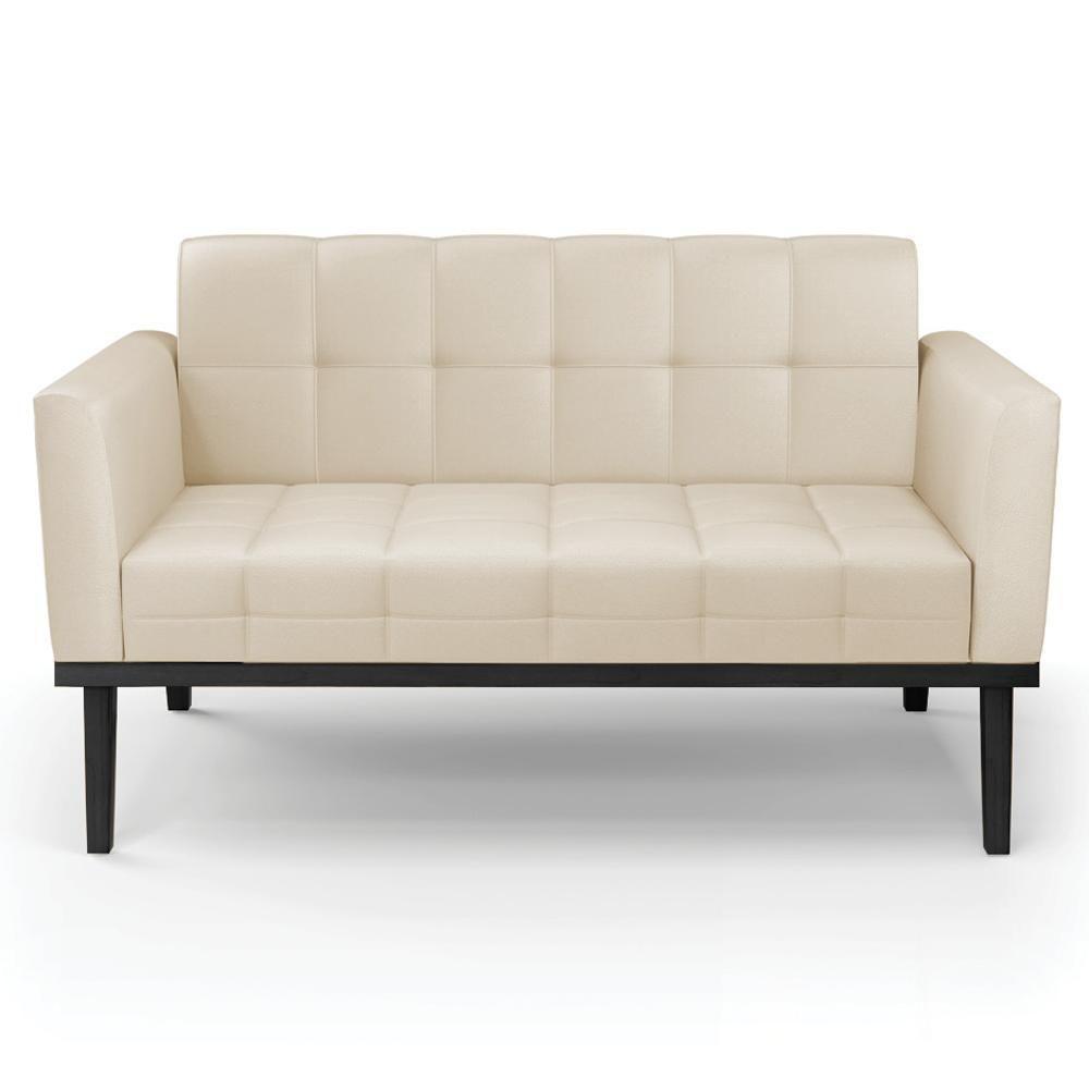 Sofá Namoradeira E 1 Poltrona Base Madeira Preto Ana Sintético Bege - Ibiza - 8