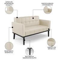 Sofá Namoradeira E 1 Poltrona Base Madeira Preto Ana Sintético Bege - Ibiza - 3