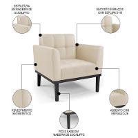 Sofá Namoradeira E 1 Poltrona Base Madeira Preto Ana Sintético Bege - Ibiza - 5