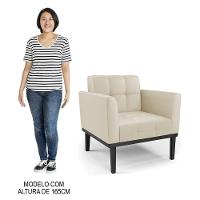 Sofá Namoradeira E 1 Poltrona Base Madeira Preto Ana Sintético Bege - Ibiza - 7