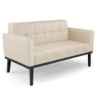 Sofá Namoradeira E 1 Poltrona Base Madeira Preto Ana Sintético Bege - Ibiza - 10