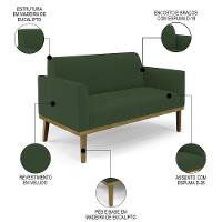 Sofá Namoradeira E 1 Poltrona Base Madeira Castanho Maressa Veludo Verde - Ibiza