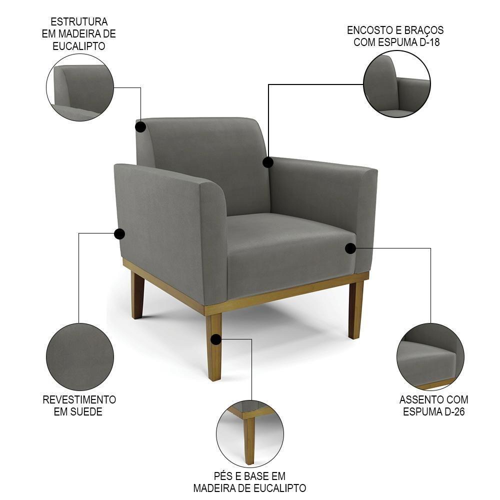 Sofá Namoradeira E 1 Poltrona Base Madeira Castanho Maressa Suede Grafite - Ibiza - 10