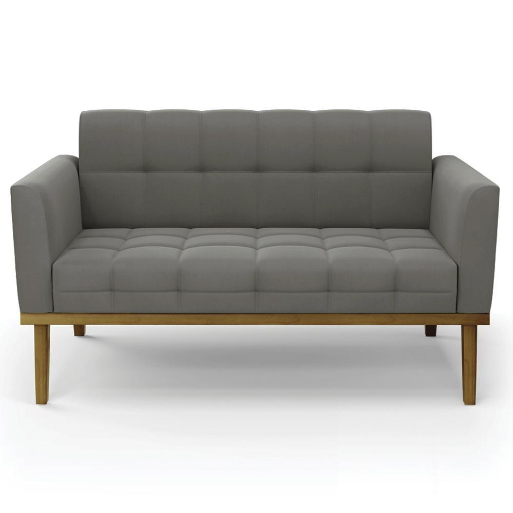 Sofá Namoradeira E 1 Poltrona Base Madeira Castanho Ana Suede Grafite - Ibiza - 8